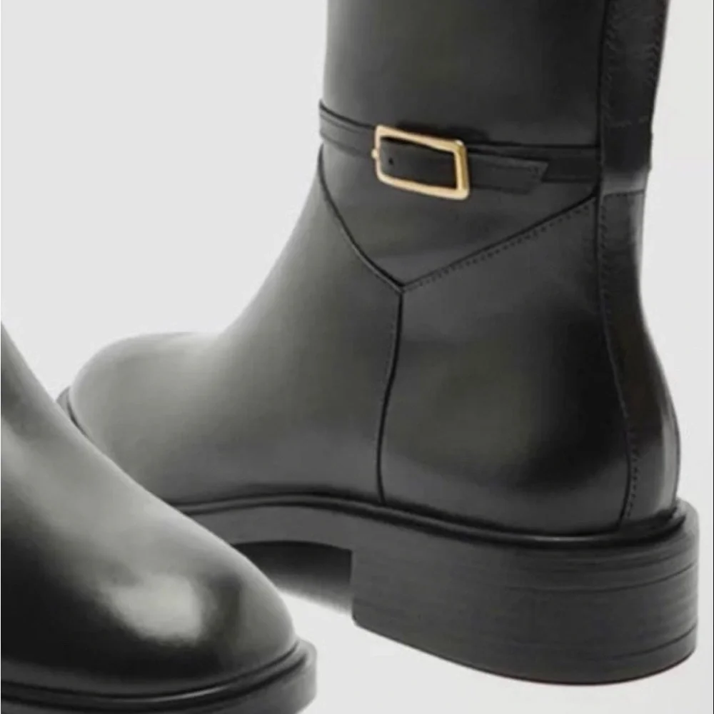 🚨Arezzo Women’s Bota Baixo Leather Knee-High Boots| Size: 5.5B | Black NWB - Picture 5 of 5